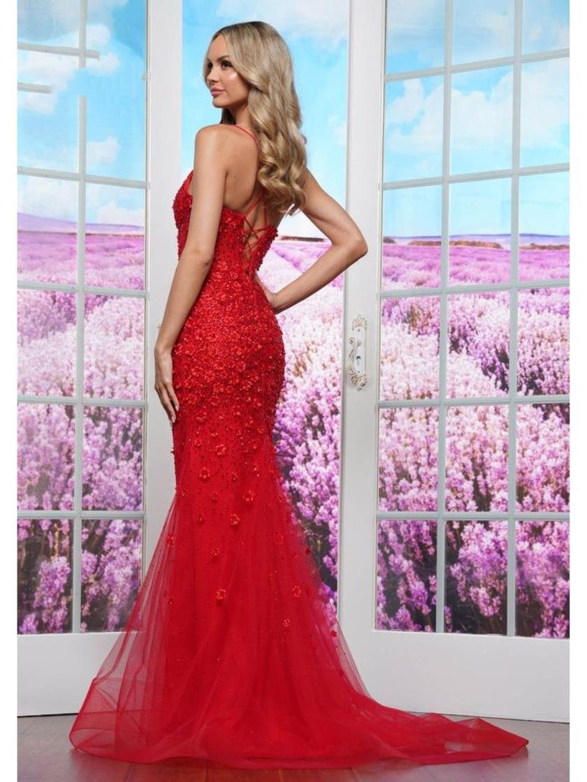 Prom Dresses Floral Formal Long Prom Dress Red