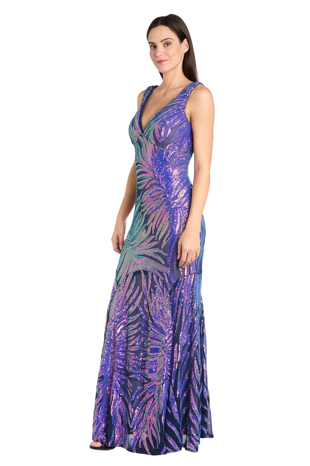 R & M Richards Petite Sequin Embellished Sleeveless Gown - Navy/Violet - Size 10P R & M Richards Petite Sequin Embellished Sleeveless Gown - Navy/Violet - Size 10P