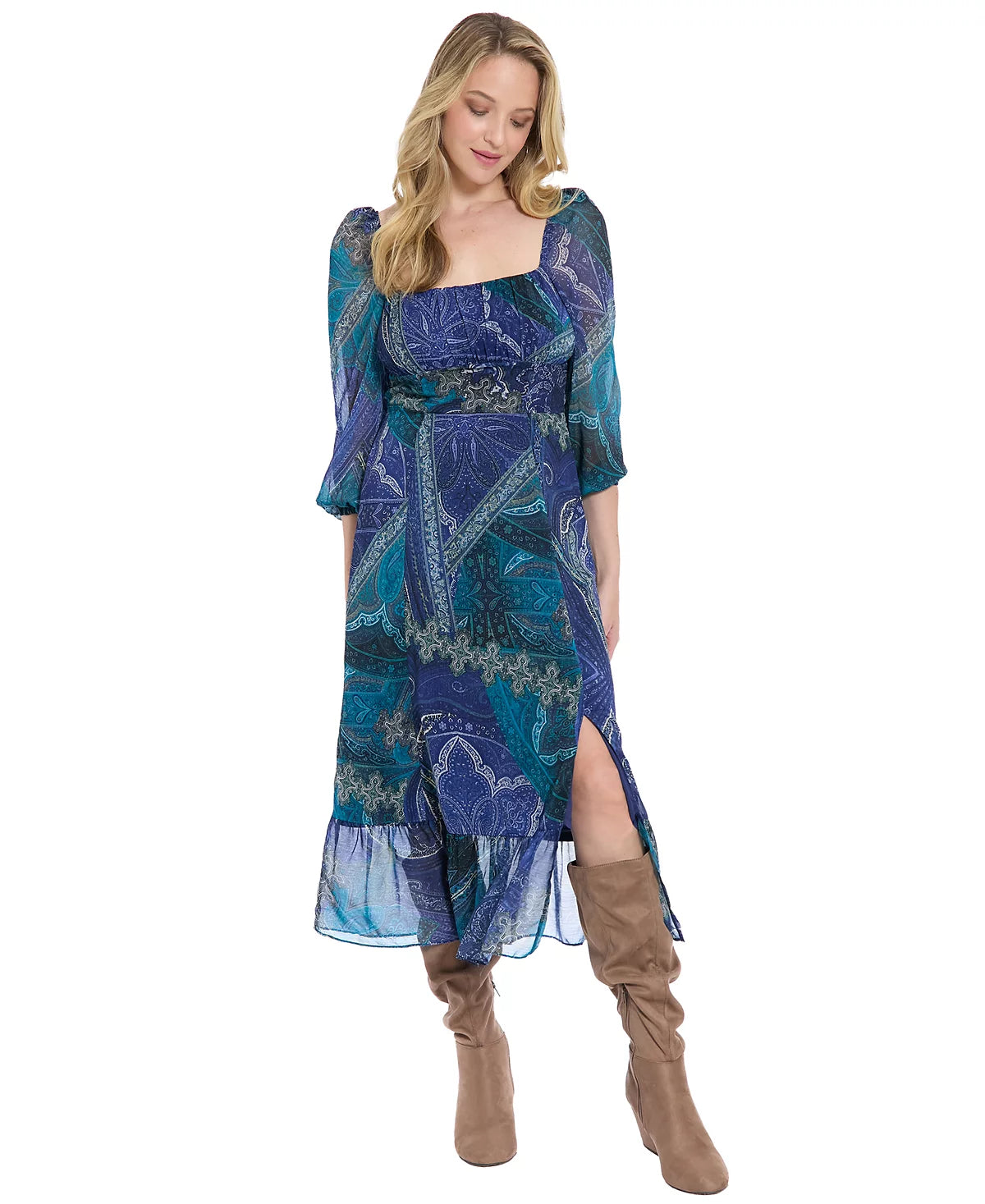 Paisley Tile Fit Flare Dress London Times T10126M