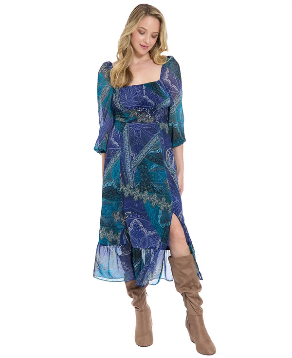 Paisley Tile Fit Flare Dress London Times T10126M
