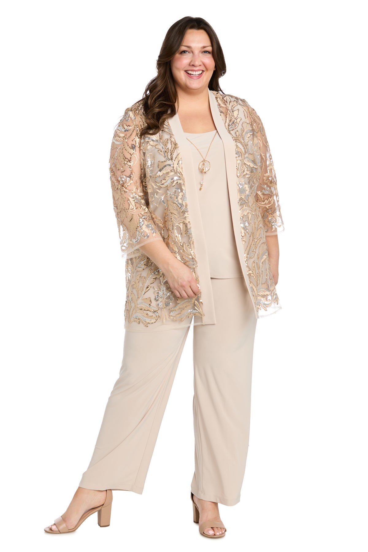 R&M Richards 3460W Plus Size Sequin Long Formal Pant Suit