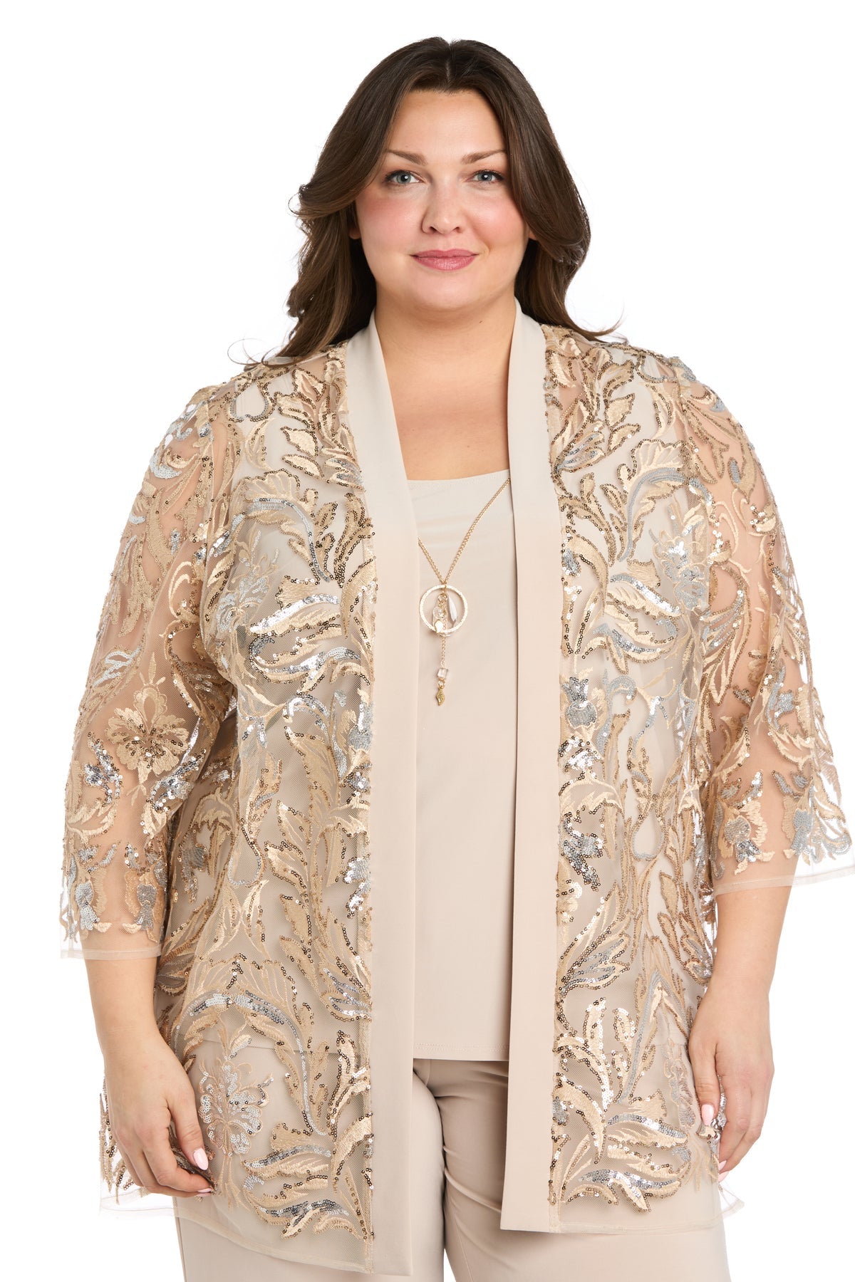 R&M Richards 3460W Plus Size Sequin Long Formal Pant Suit