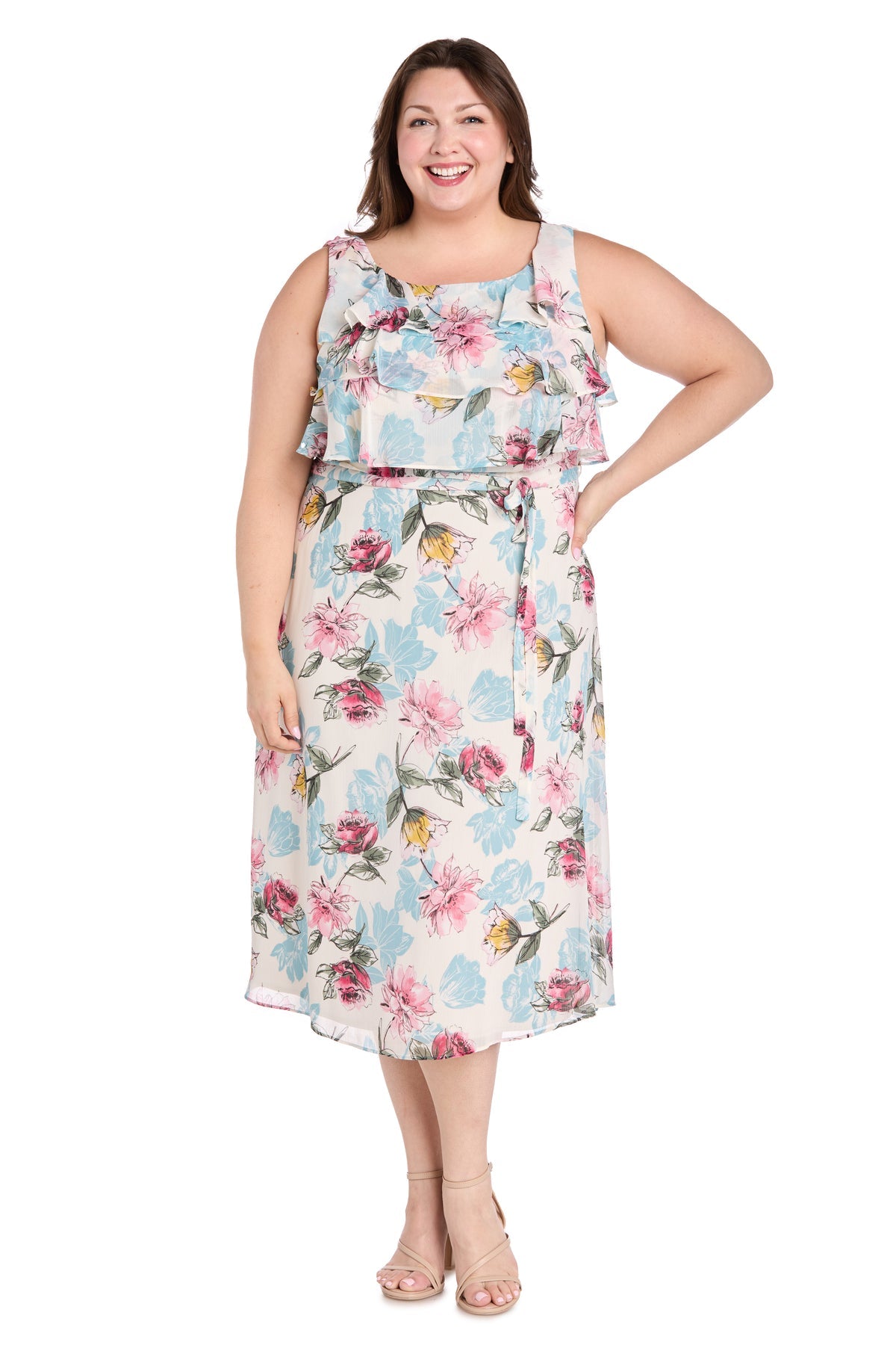 R&M Richards 3462W Printed Midi Plus Size Dress