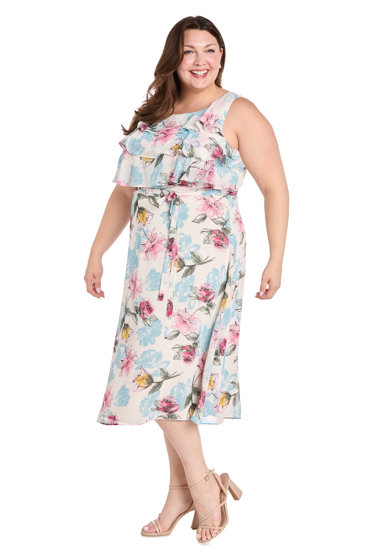 R&M Richards 3462W Printed Midi Plus Size Dress