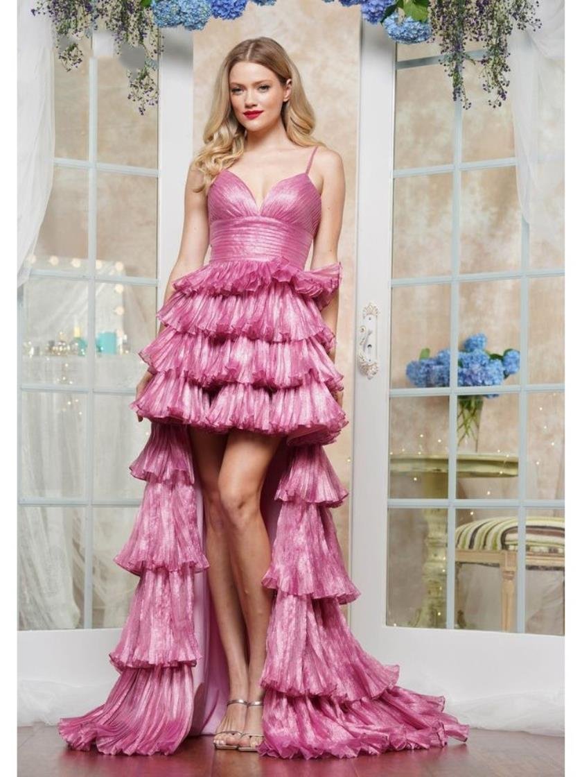 Prom Dresses Ruffle Long Formal Evening Prom Dress Rose