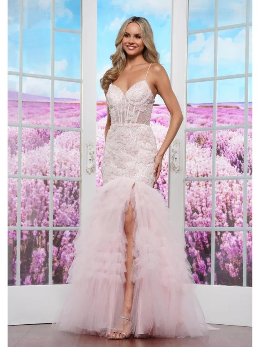 Prom Dresses Formal Ruffle Floral Long Prom Dress Blush