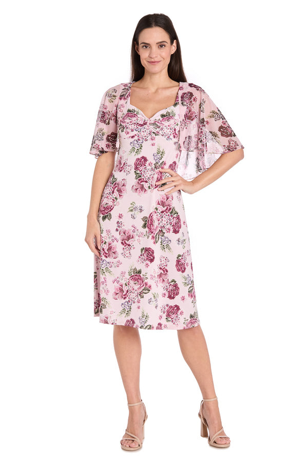 Short Floral Print Knee Length Dress Cocktail R&M Richards 3467