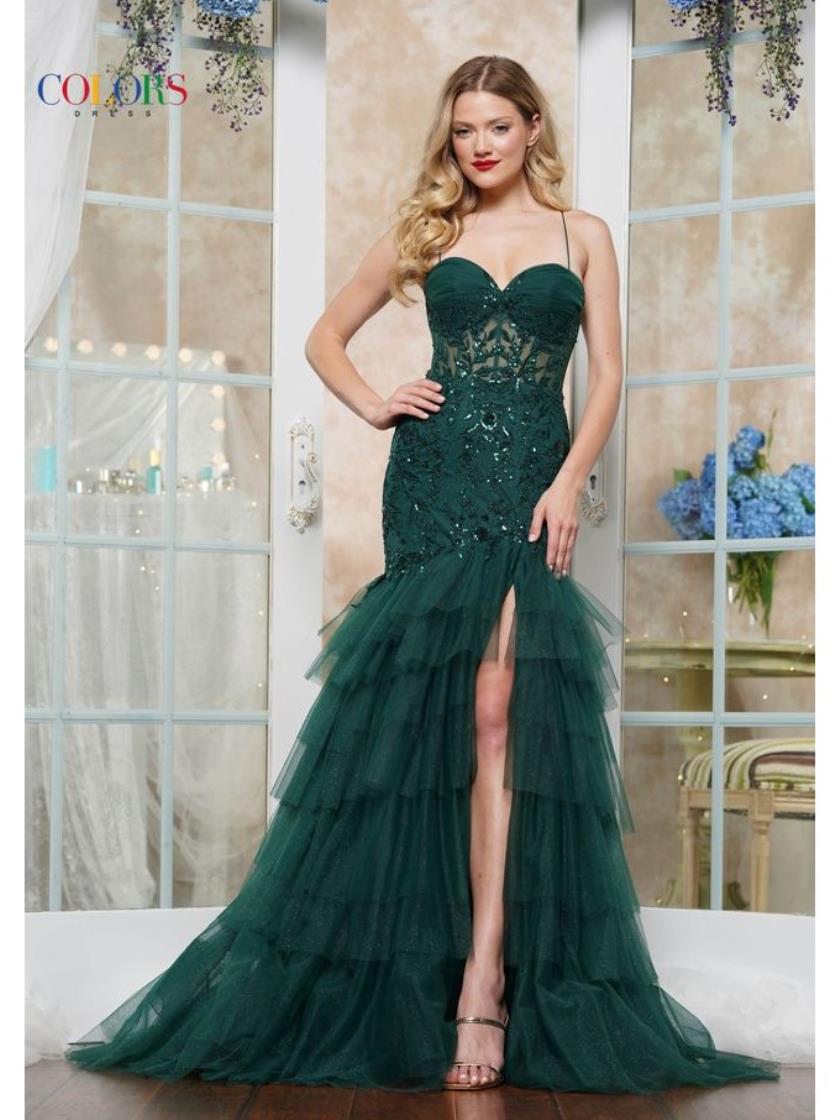 Colors 3471 Long Ruffle Formal Prom Dress