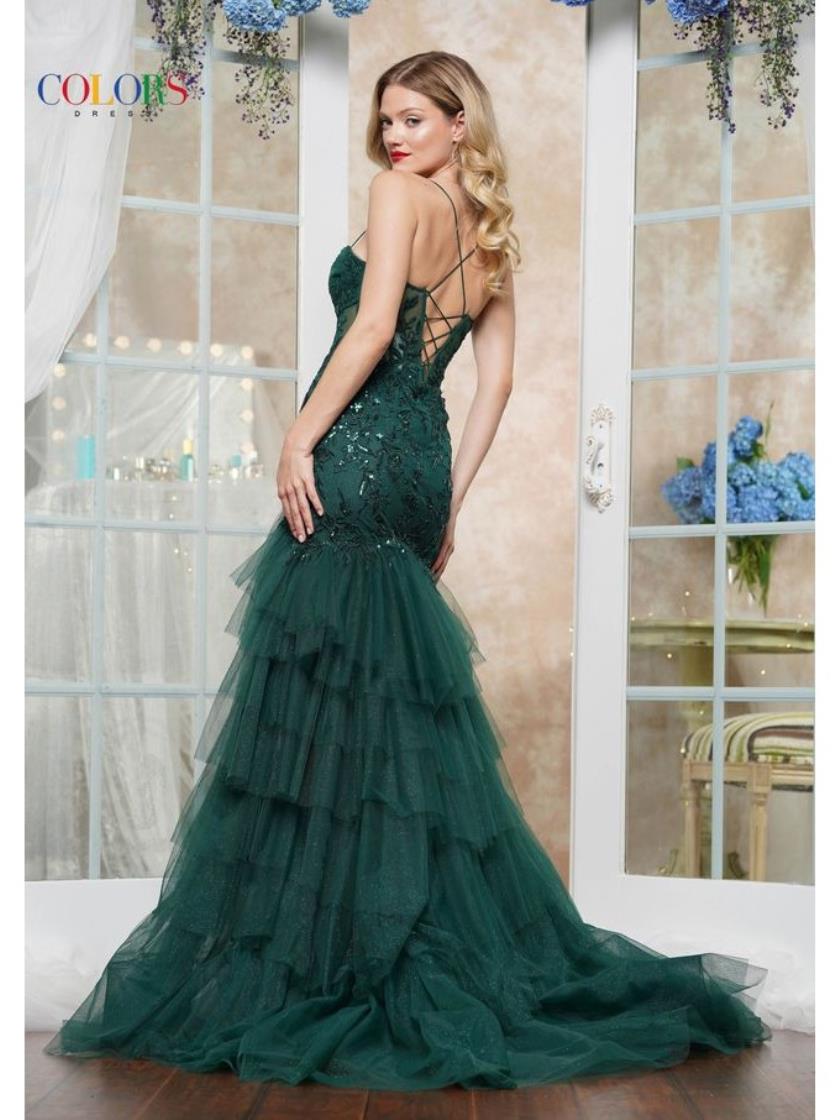 Colors 3471 Long Ruffle Formal Prom Dress