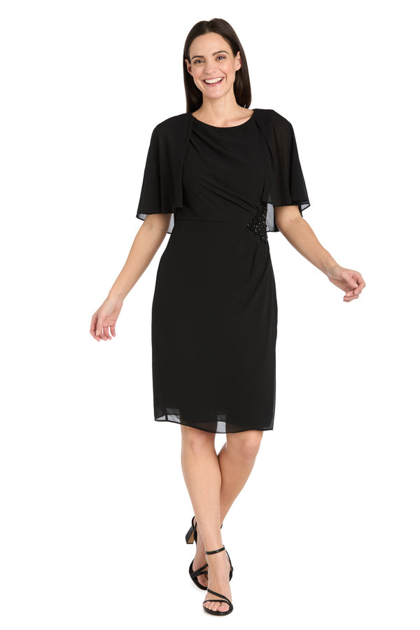 Short Beaded Cape Dress Cocktail R&M Richards 3474