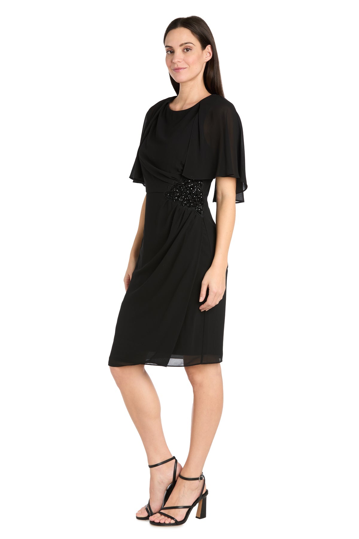 R&M Richards 3474 Short Mother of the Bride Beaded Cape Cocktail Dress