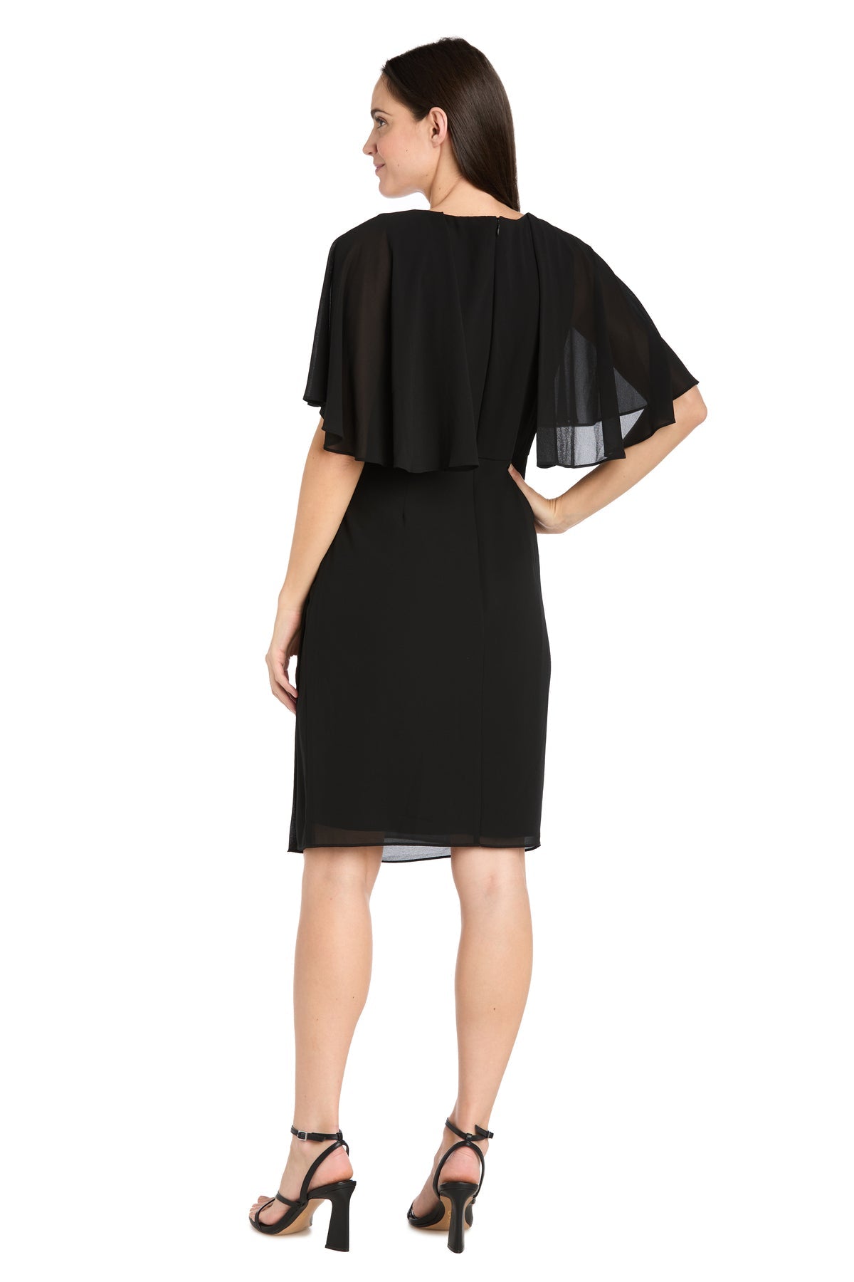 R&M Richards 3474 Short Mother of the Bride Beaded Cape Cocktail Dress