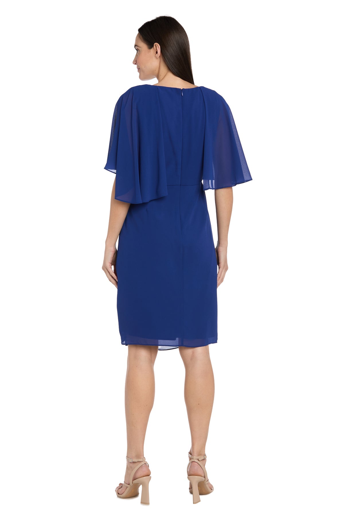 R&M Richards 3474 Short Mother of the Bride Beaded Cape Cocktail Dress
