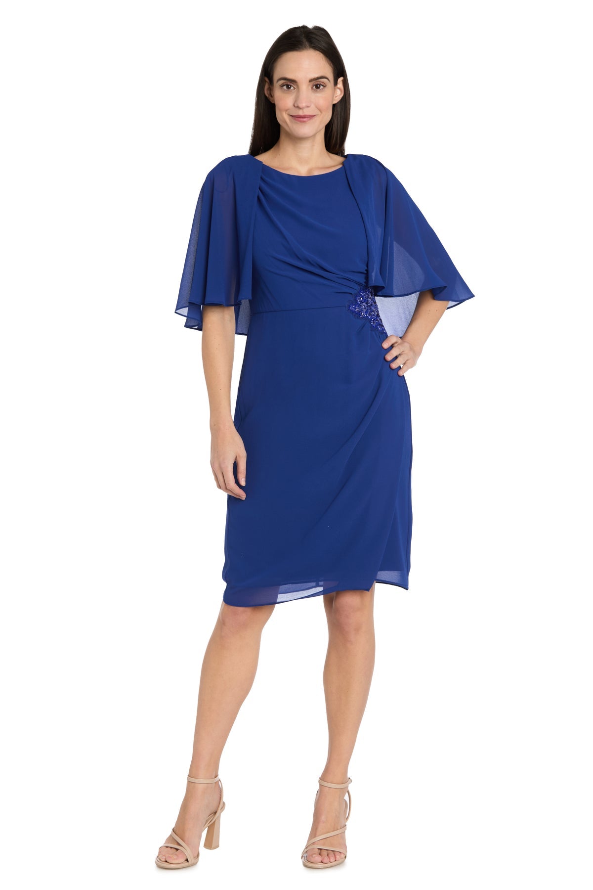 R&M Richards 3474 Short Mother of the Bride Beaded Cape Cocktail Dress