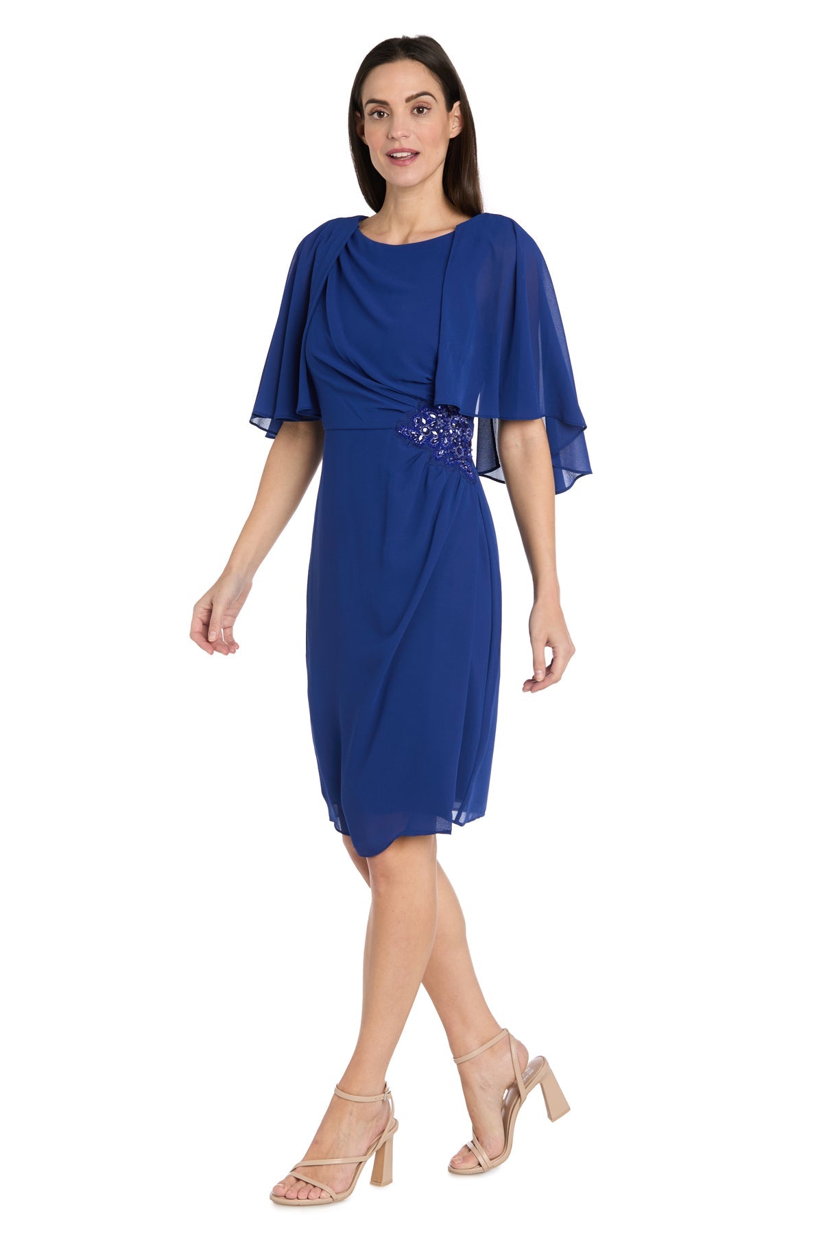 R&M Richards 3474 Short Mother of the Bride Beaded Cape Cocktail Dress