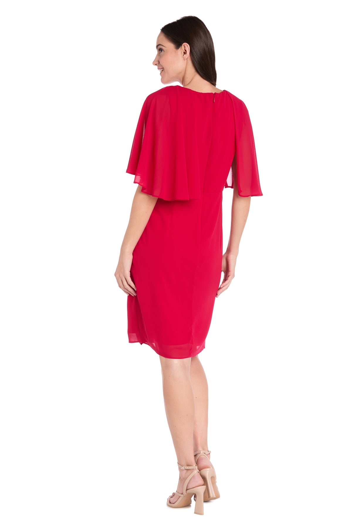 R&M Richards 3474 Short Mother of the Bride Beaded Cape Cocktail Dress