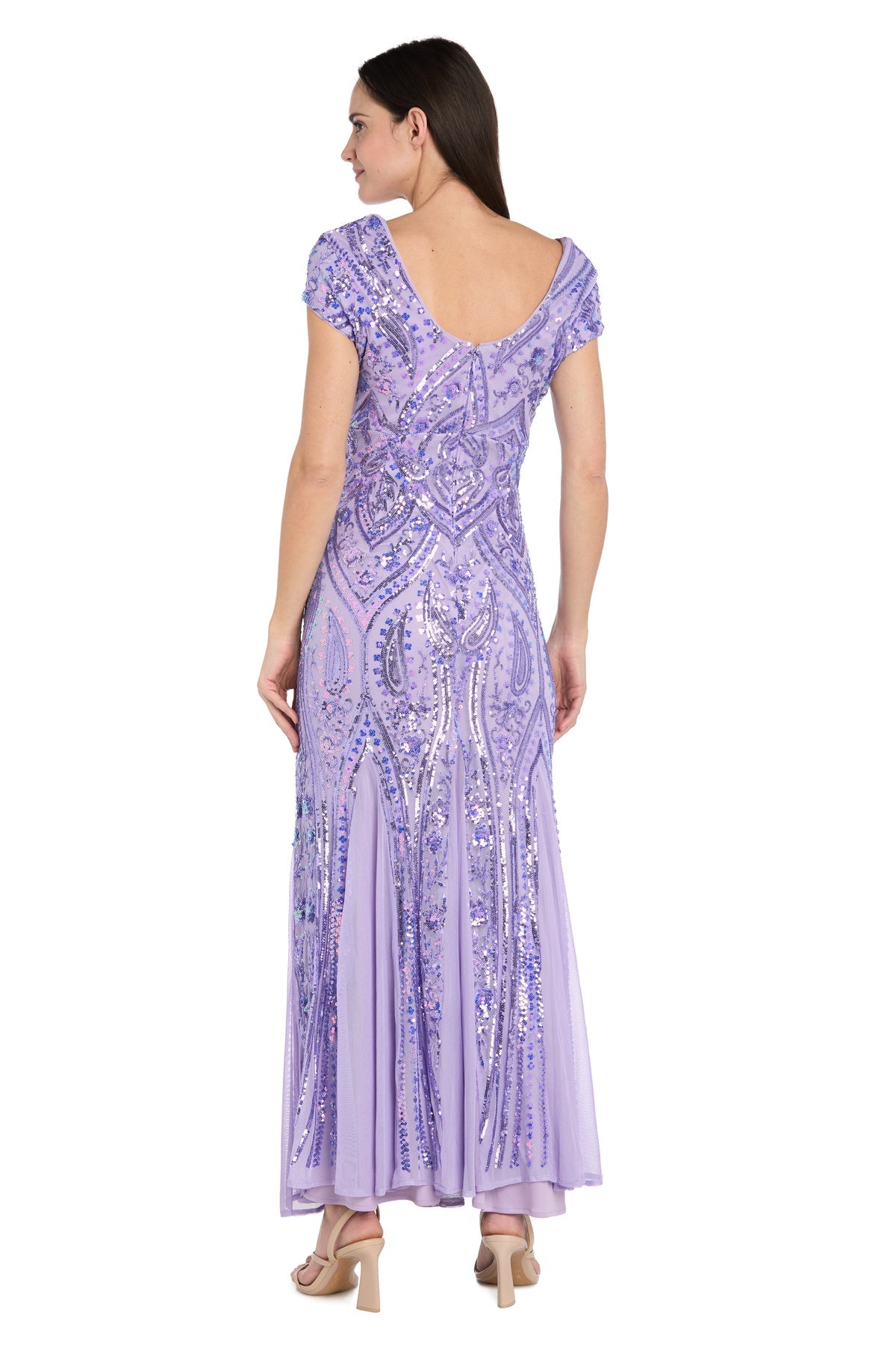 V-Neck Floor-Length Sequin Formal Sheath/Column R&M Richards 3475P