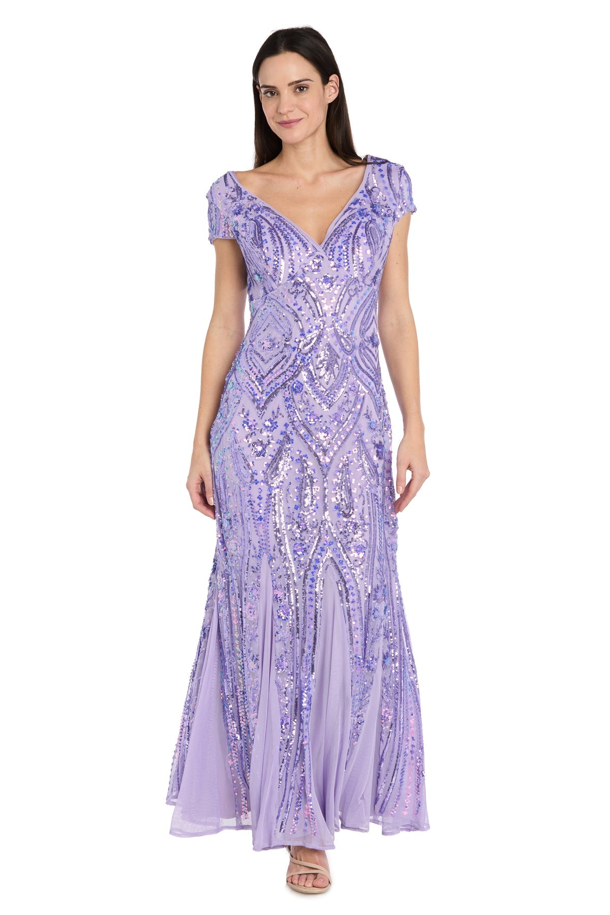V-Neck Floor-Length Sequin Formal Sheath/Column R&M Richards 3475P