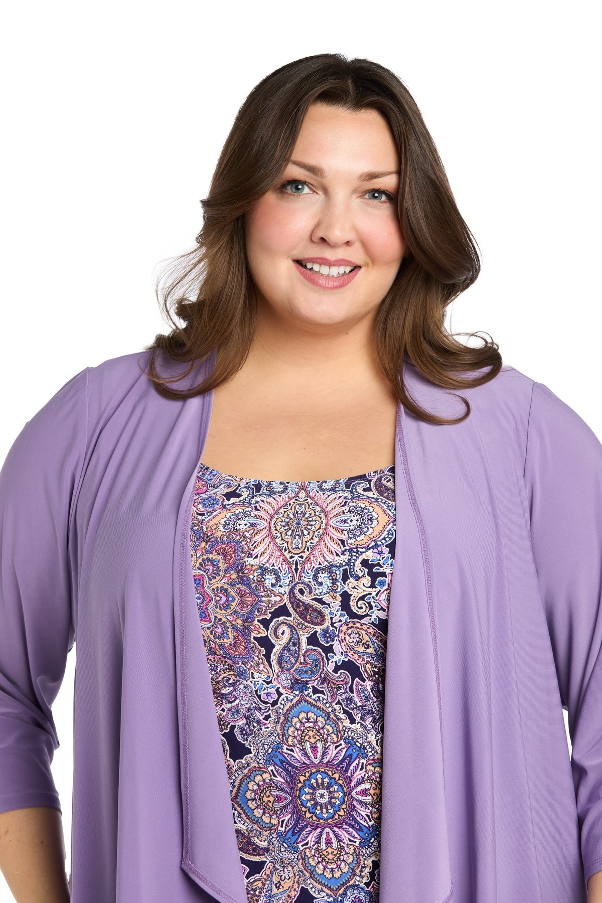 chinese dress ladies Betsy & Adam Plus Size Sequined-Lace Ruched Gown - Eggplant Purple main image 1