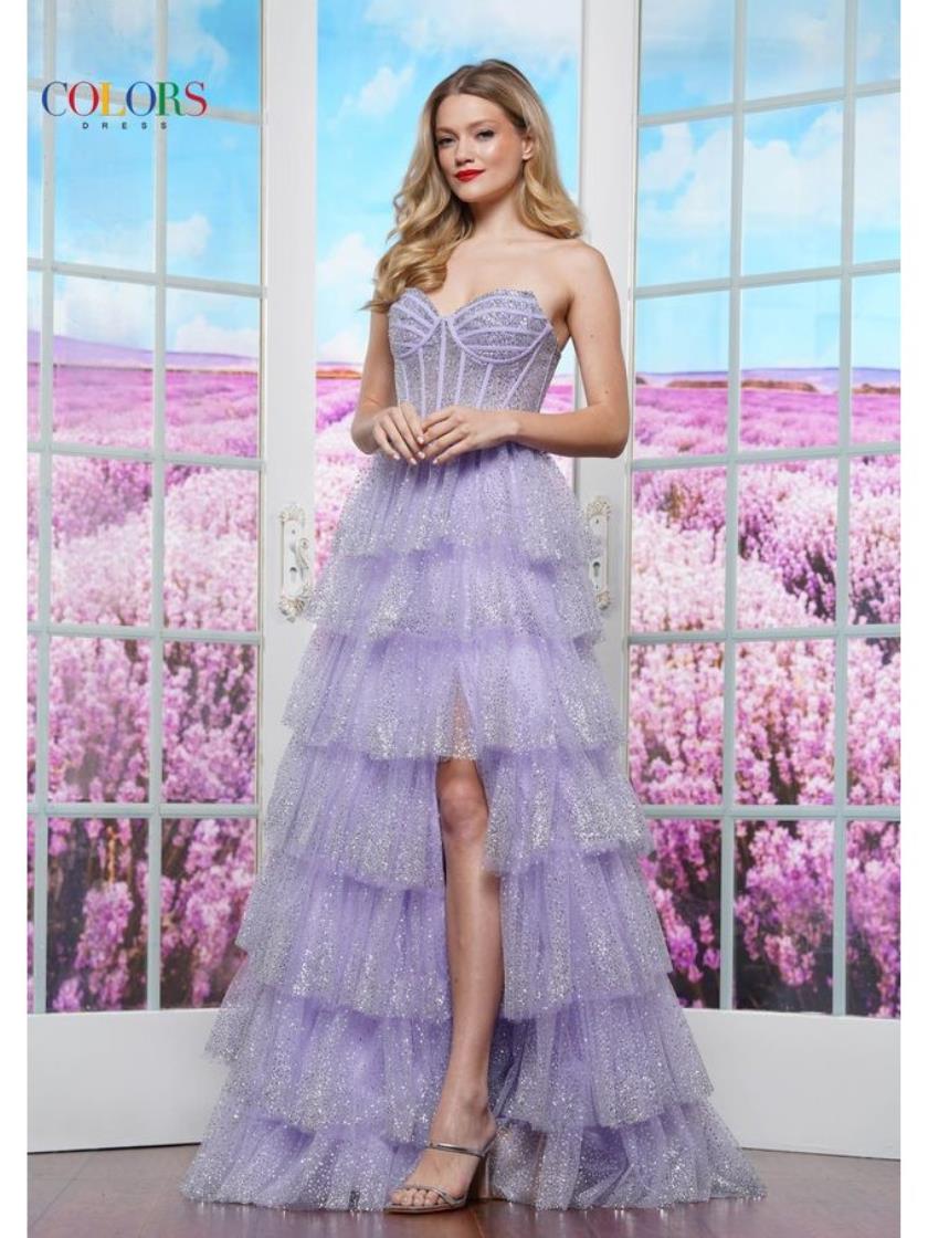 Colors 3477 Long Ball Gown Formal Ruffle Prom Dress