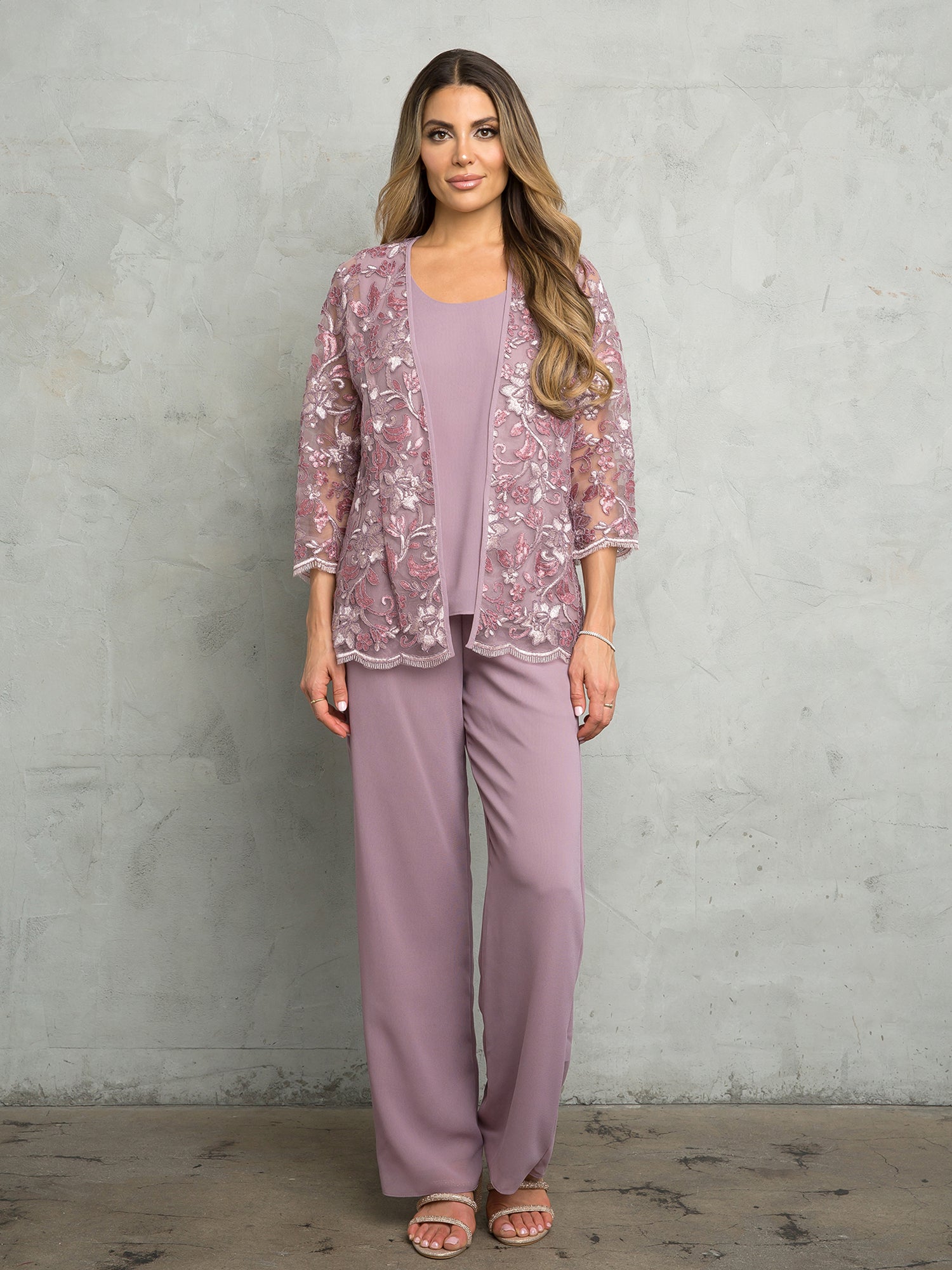 Eva Fashion 3483 Long Formal Floral Jacket Pant Suit