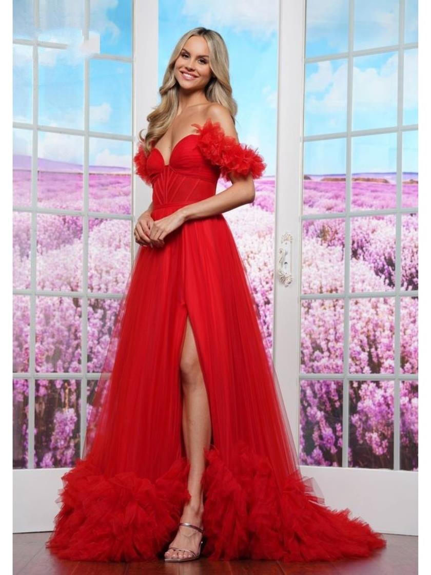 Prom Dresses Formal Sheer Long Ball Gown Prom Dress Red