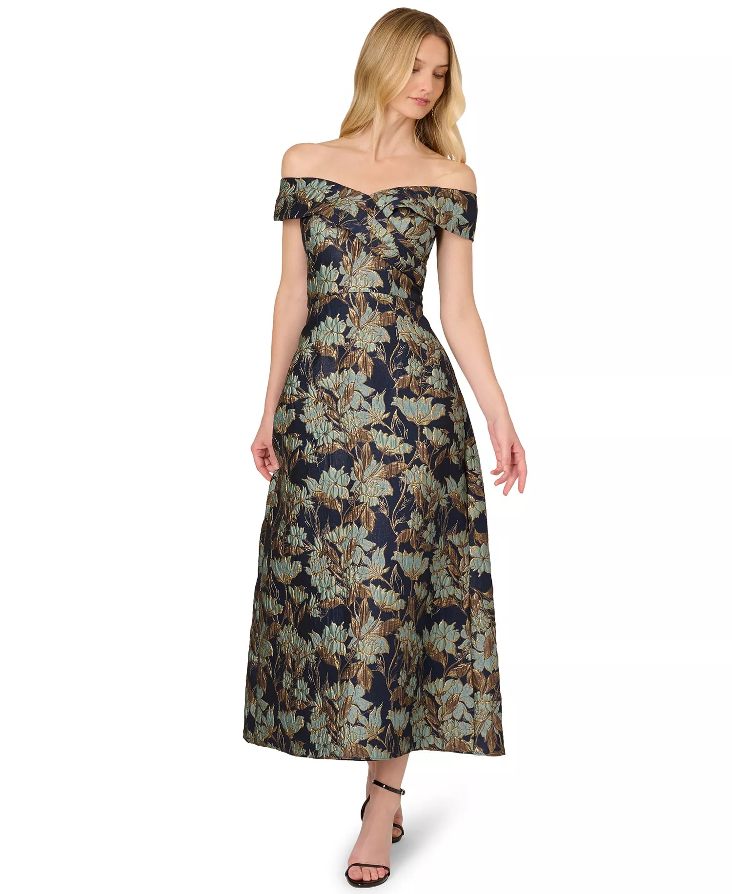 Adrianna Papell Women's Off-The-Shoulder Gown - Navy/Teal Multi