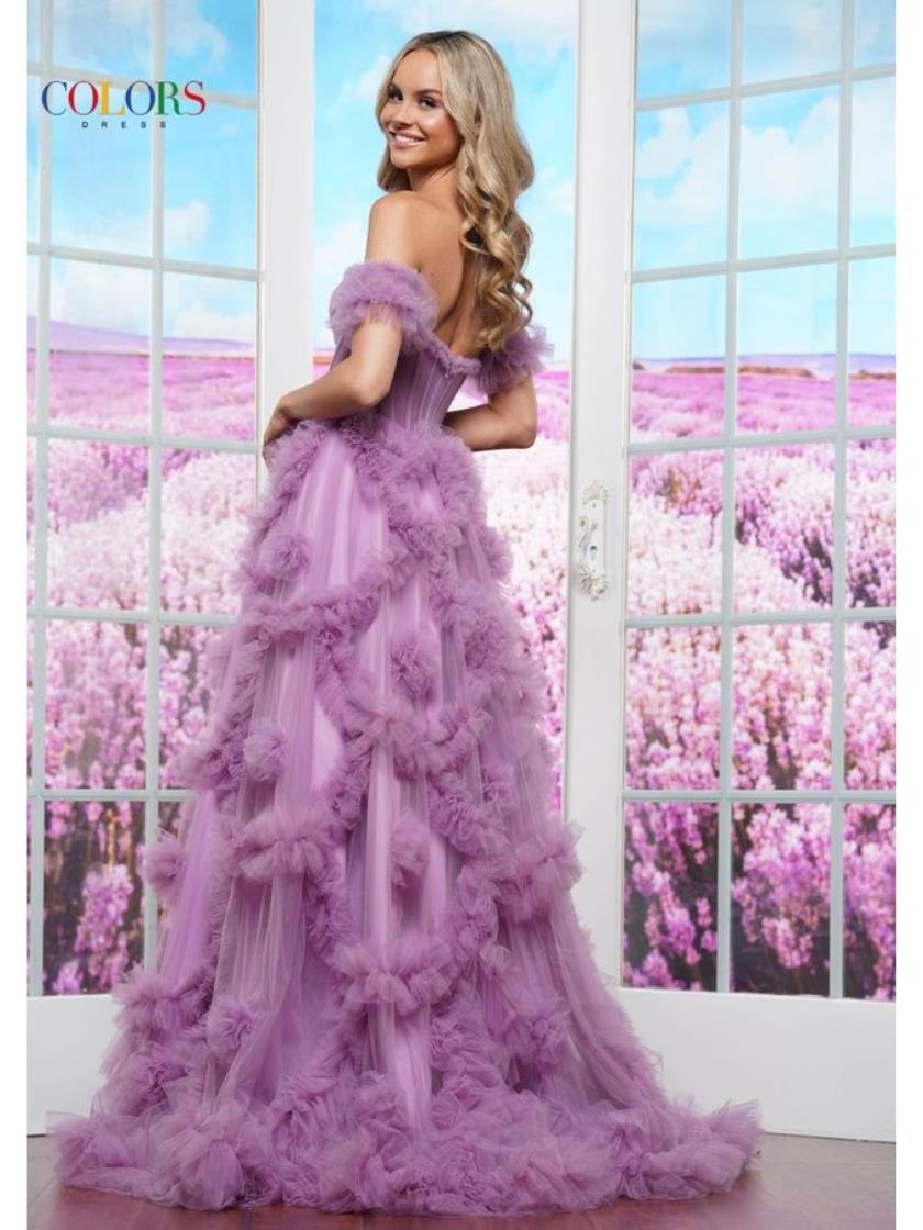 Colors 3488 Long Ruffle Formal Ball Gown Prom Dress