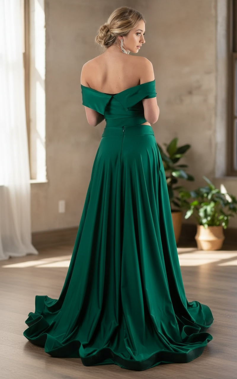 Prom Dresses Long A Line Two Piece Formal Pocket Prom Dress Hunter