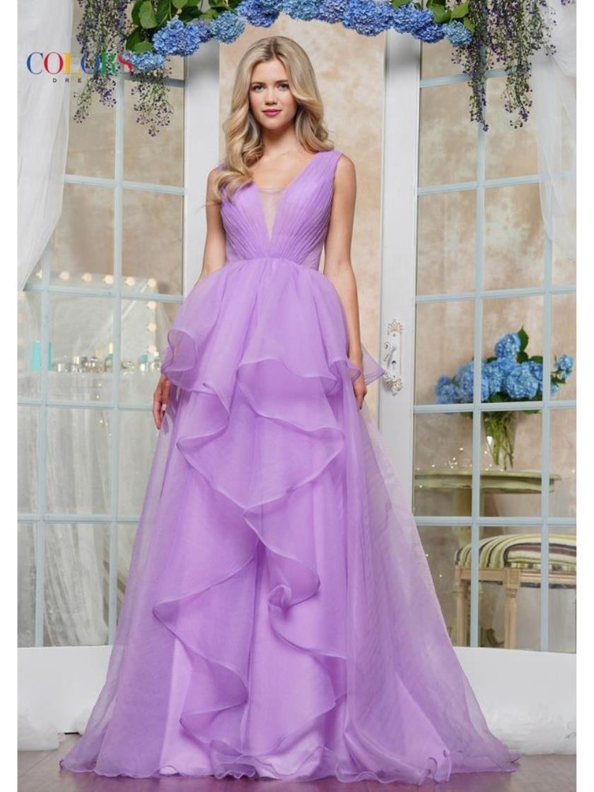 Colors 3490 Long Ball Gown Ruffle Formal Prom Dress