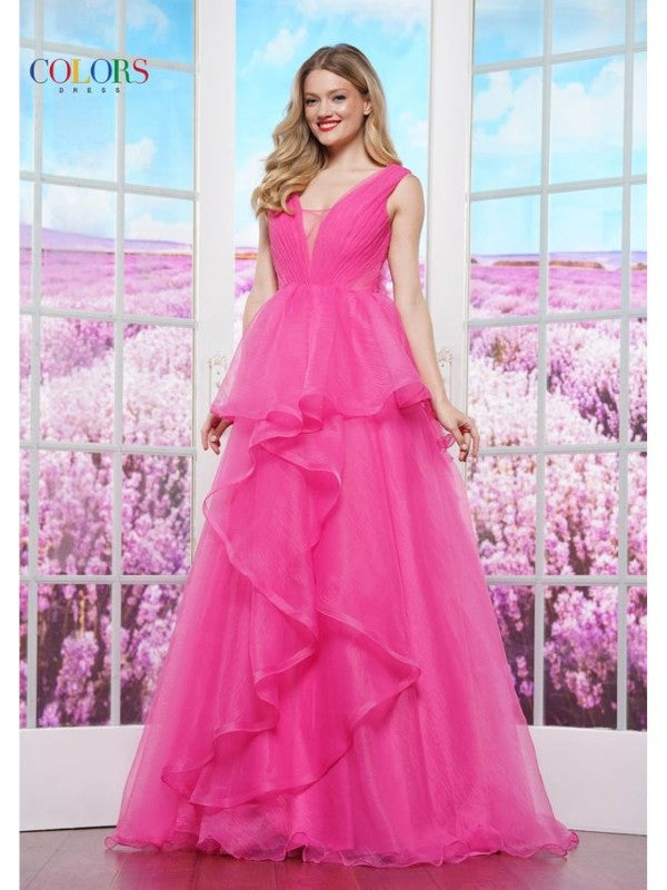 Colors 3490 Long Ball Gown Ruffle Formal Prom Dress