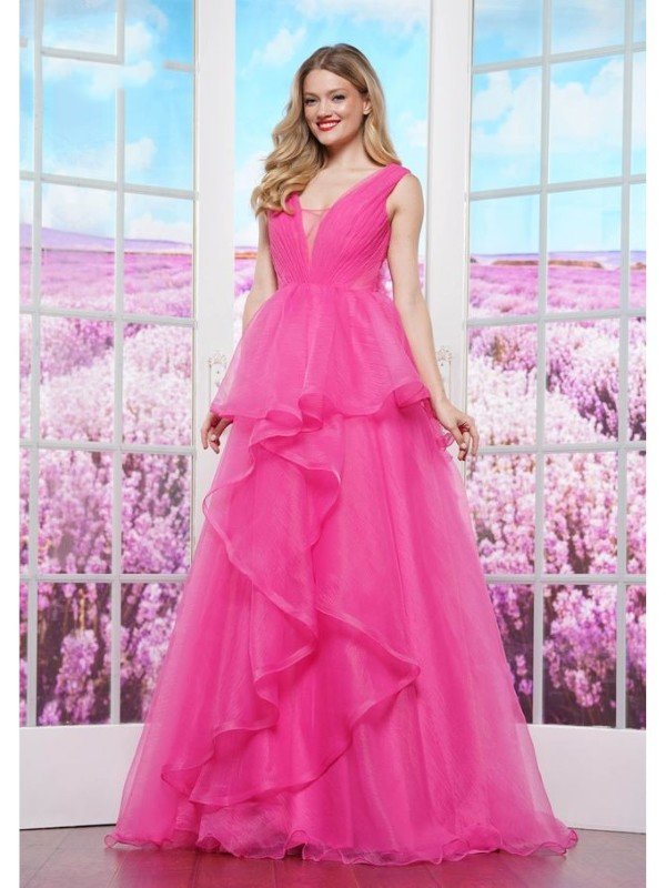 Prom Dresses Long Ball Gown Ruffle Layer Formal Prom Dress Rose