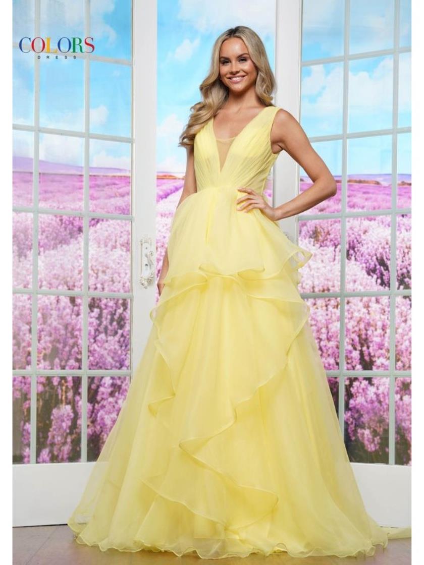 Colors 3490 Long Ball Gown Ruffle Formal Prom Dress