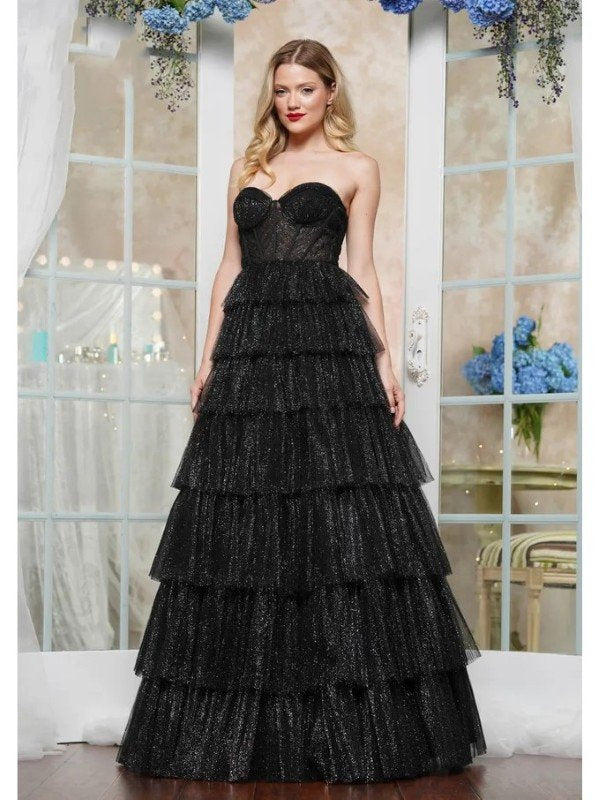 Colors 3491 Long Ruffle Formal Gown Prom Dress