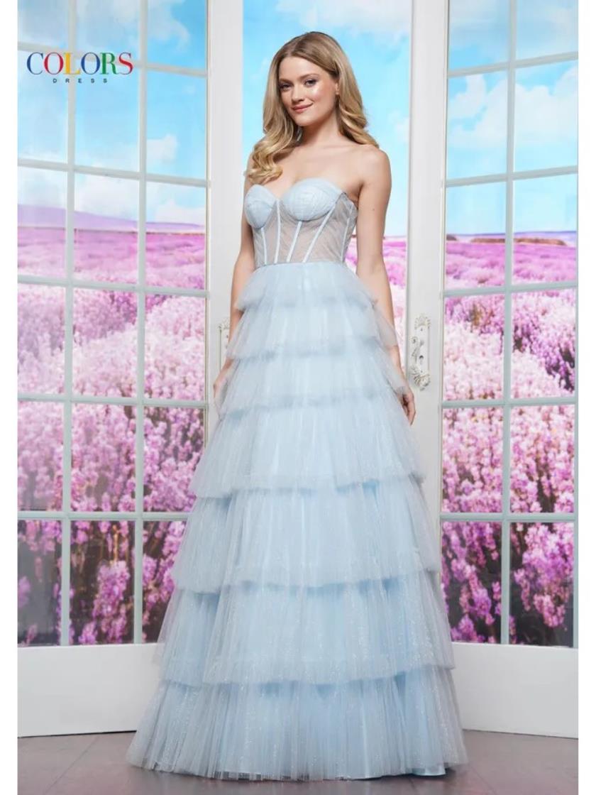 Colors 3491 Long Ruffle Formal Gown Prom Dress