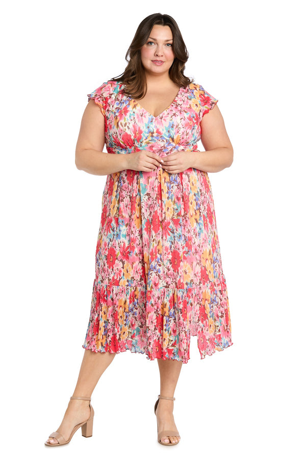 Plus Size Ruffle Floral Print Dress Midi R&M Richards 3492W