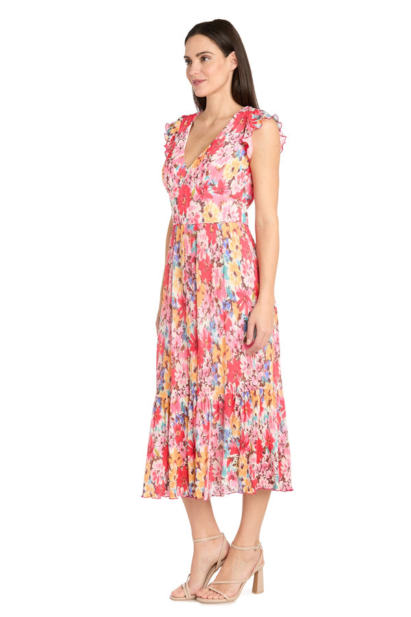 Floral Print Petite Dress Ruffle Midi R&M Richards 3492P
