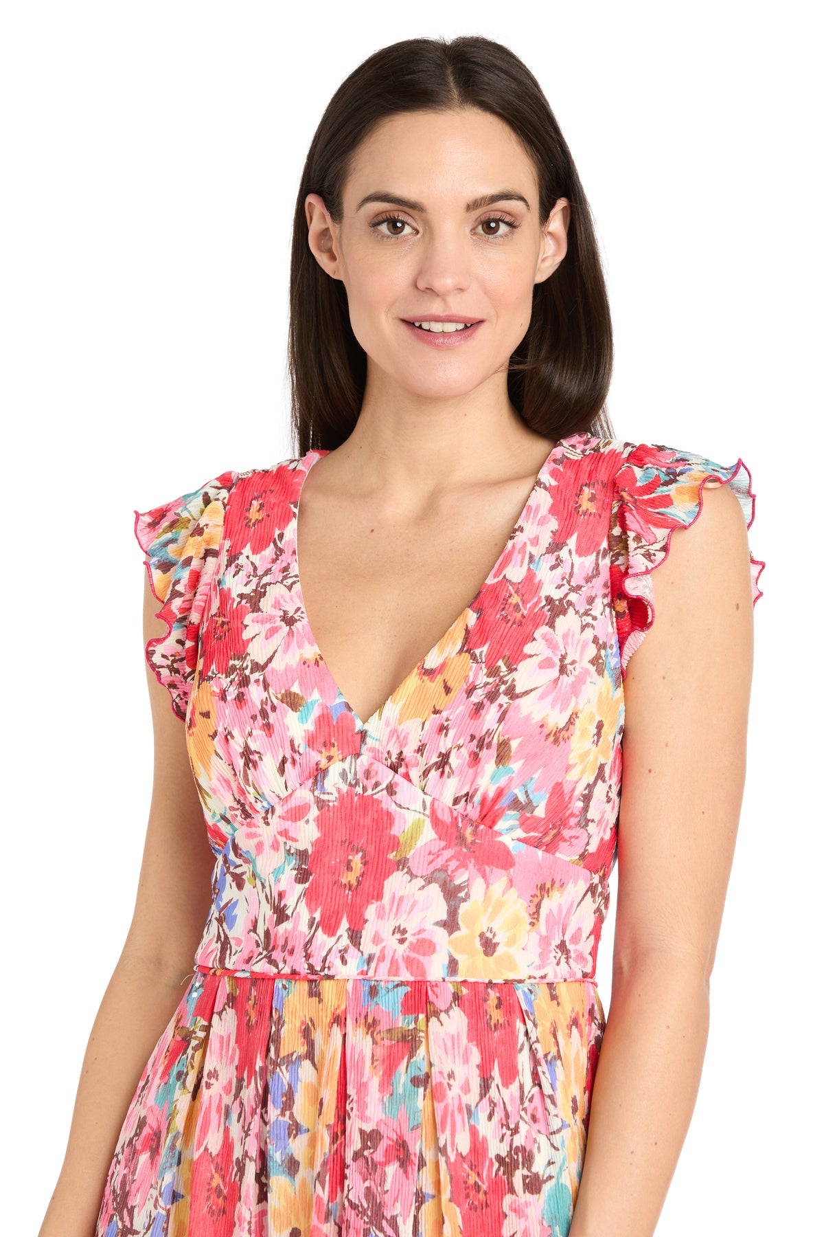R&M Richards 3492P Floral Print Petite Ruffle Midi Dress