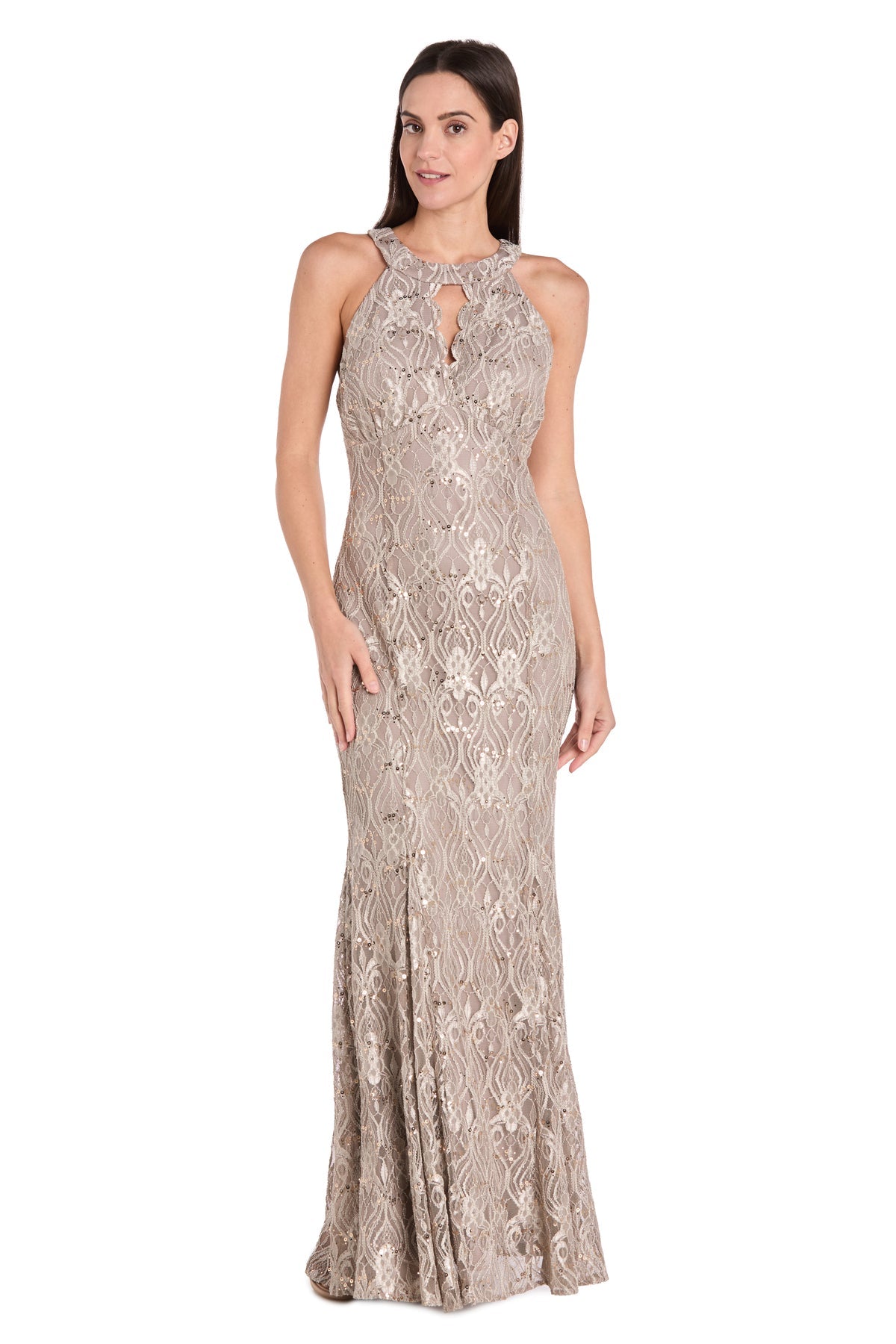 R&M Richards 3495P Fitted Long Formal Petite Lace Dress