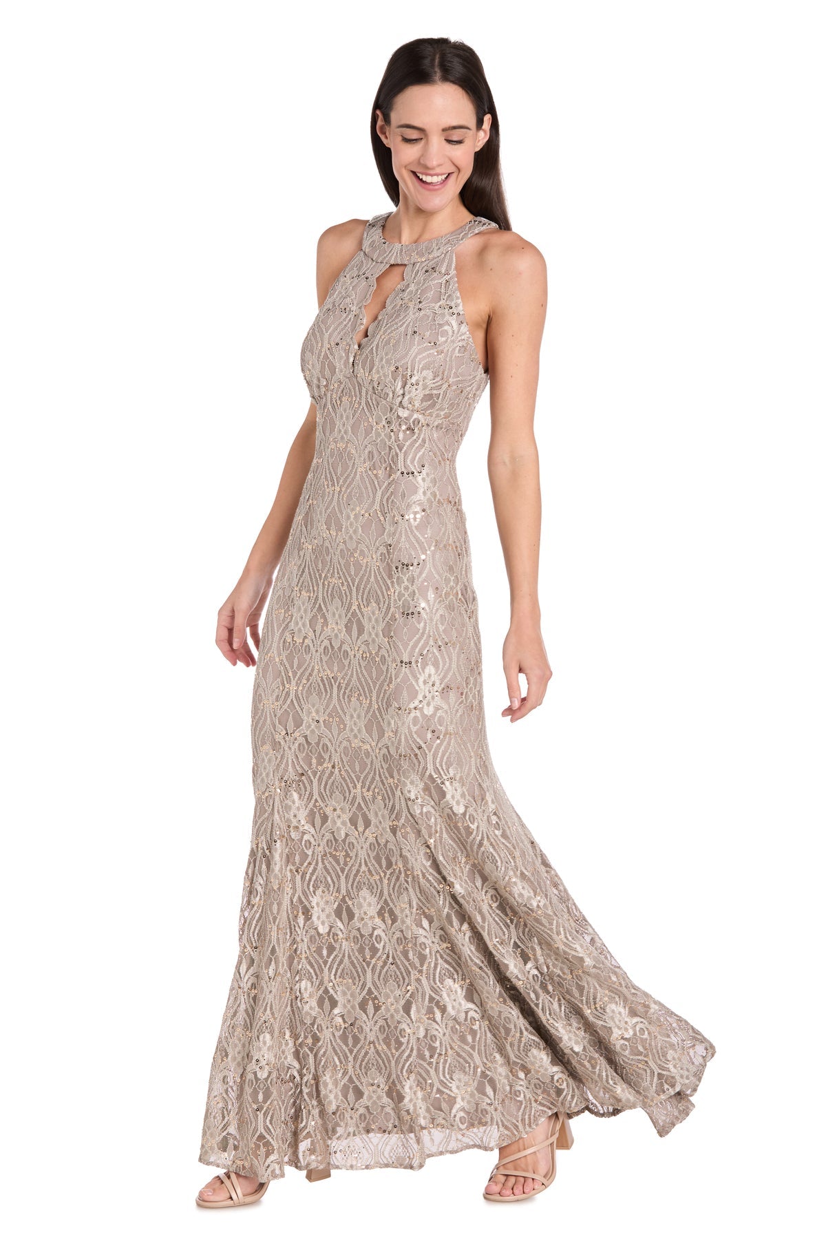 R & M Richards Women's Long Glitter Lace Dress, 14P