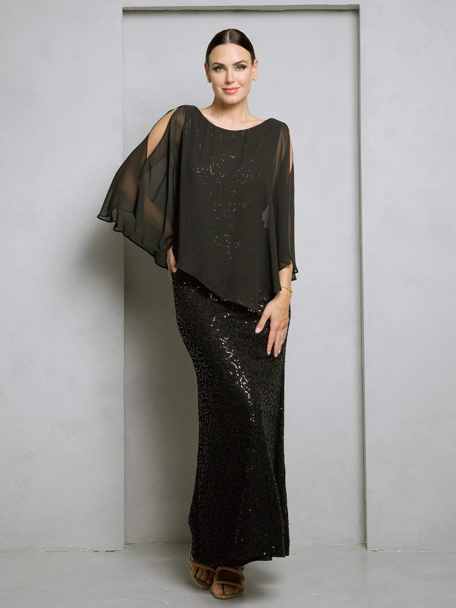 Eva Fashion 3496 Formal Long Mother of the Bride Cape Dress