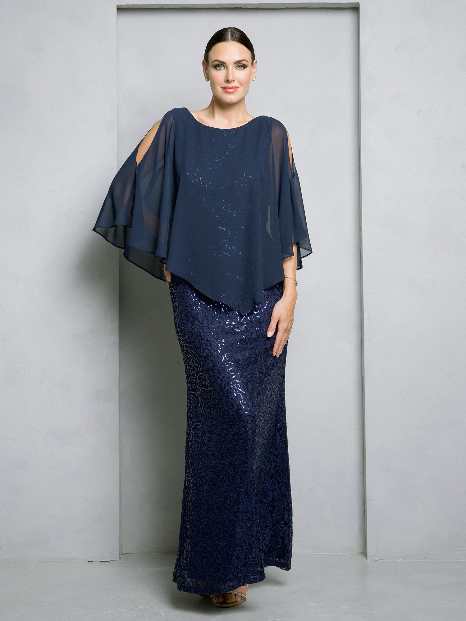 Eva Fashion 3496 Formal Long Mother of the Bride Cape Dress