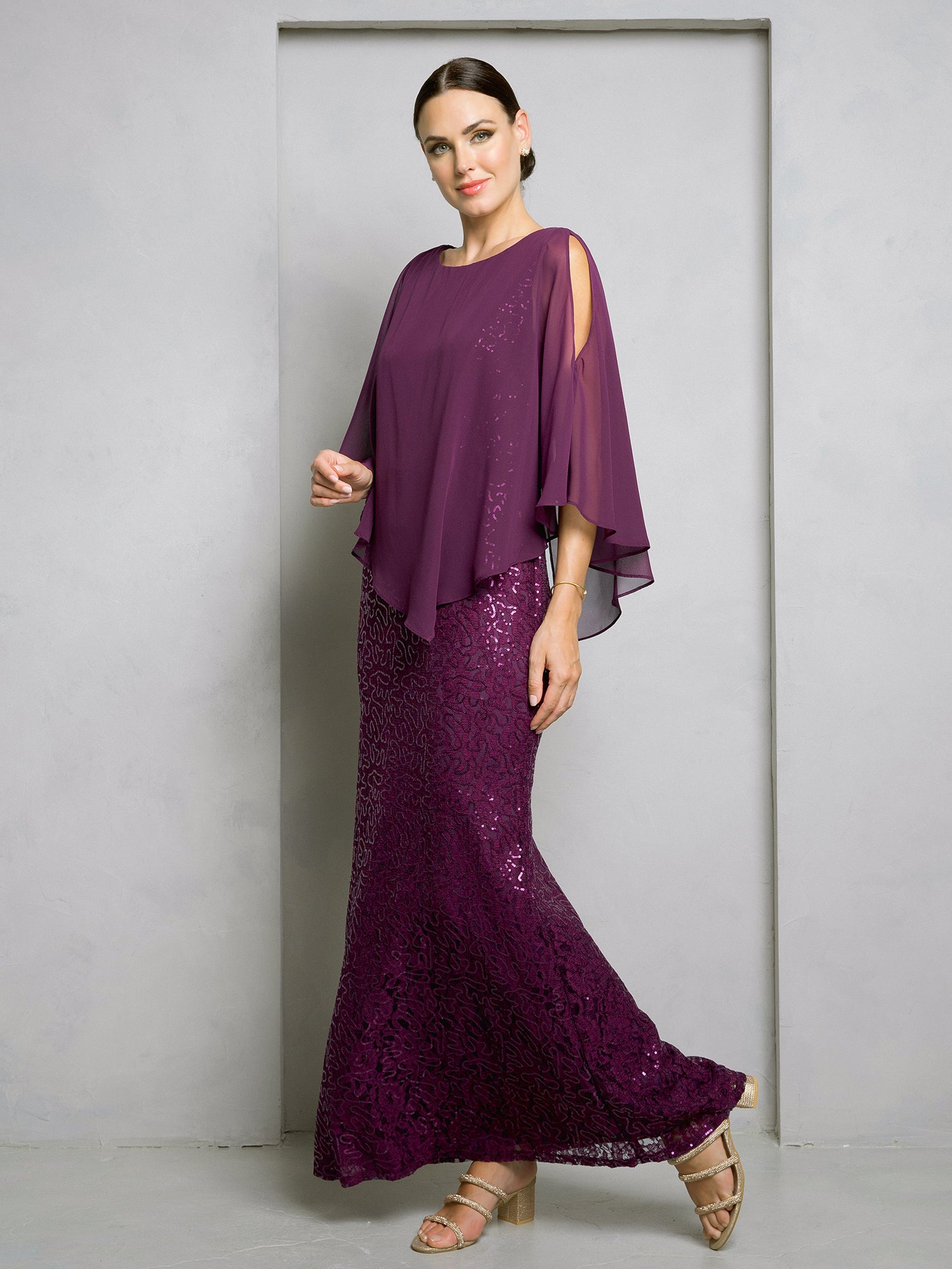Eva Fashion 3496 Formal Long Mother of the Bride Cape Dress Eva Fashion 3496 Formal Long Mother of the Bride Cape Dress