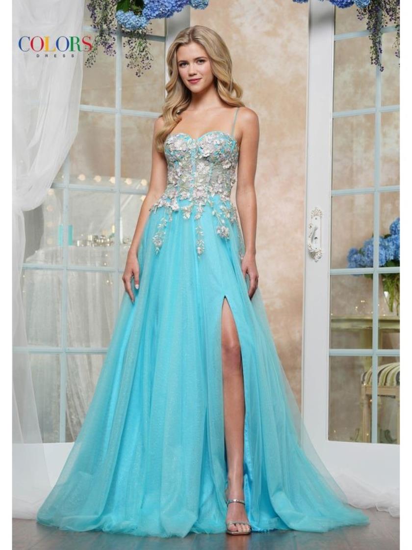 Blue Colors 3496 A Line Long Formal Floral Prom Dress for $398.0 – The