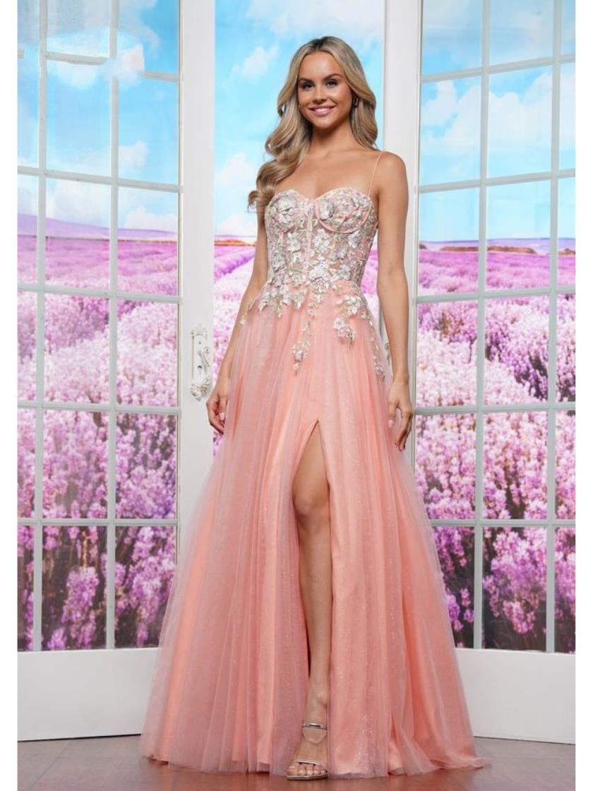Colors 3496 A Line Long Formal Floral Prom Dress