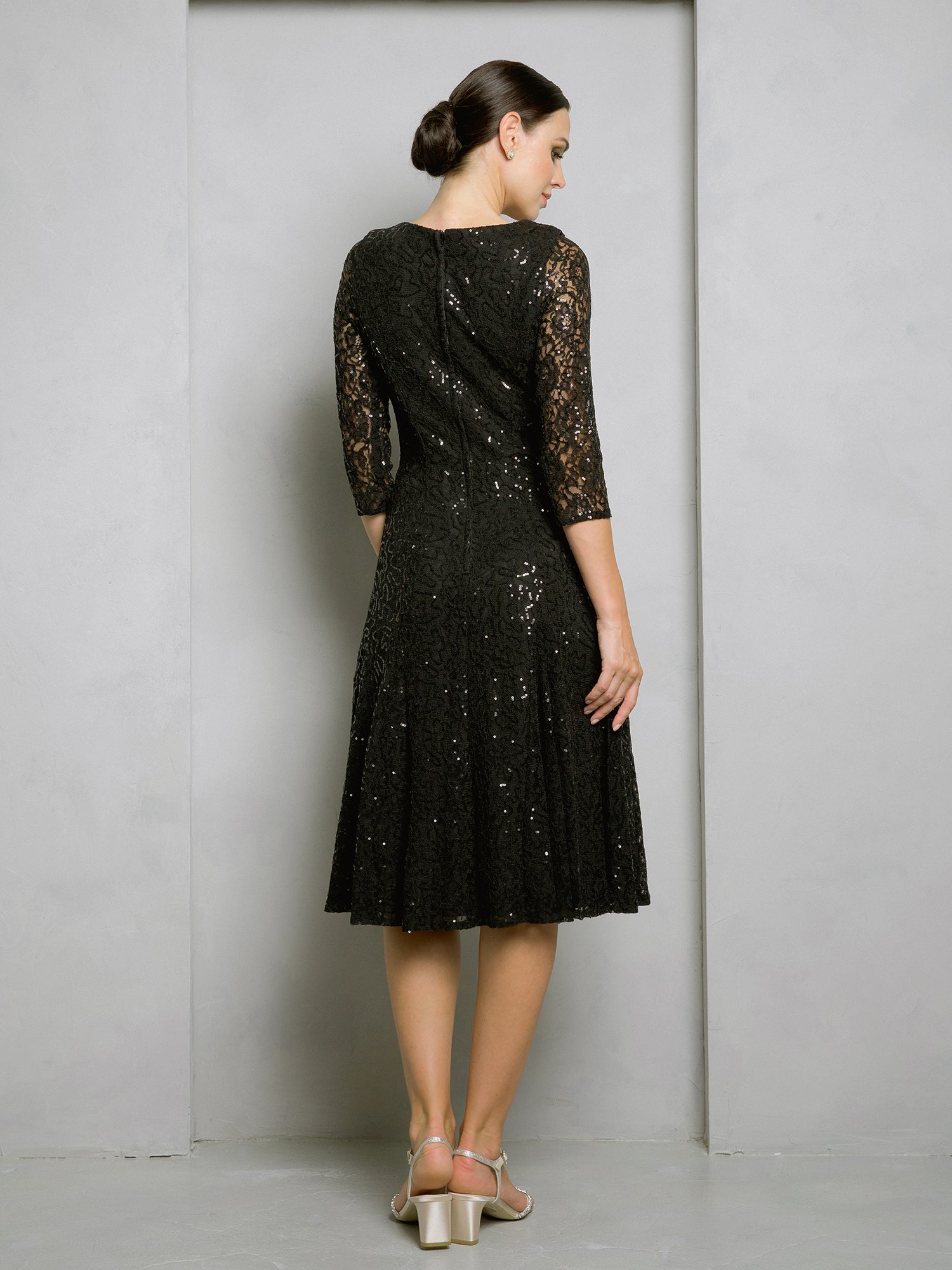 Mother of the Bride Dresses Short Sequin Mother of the Bride Lace Dress Black