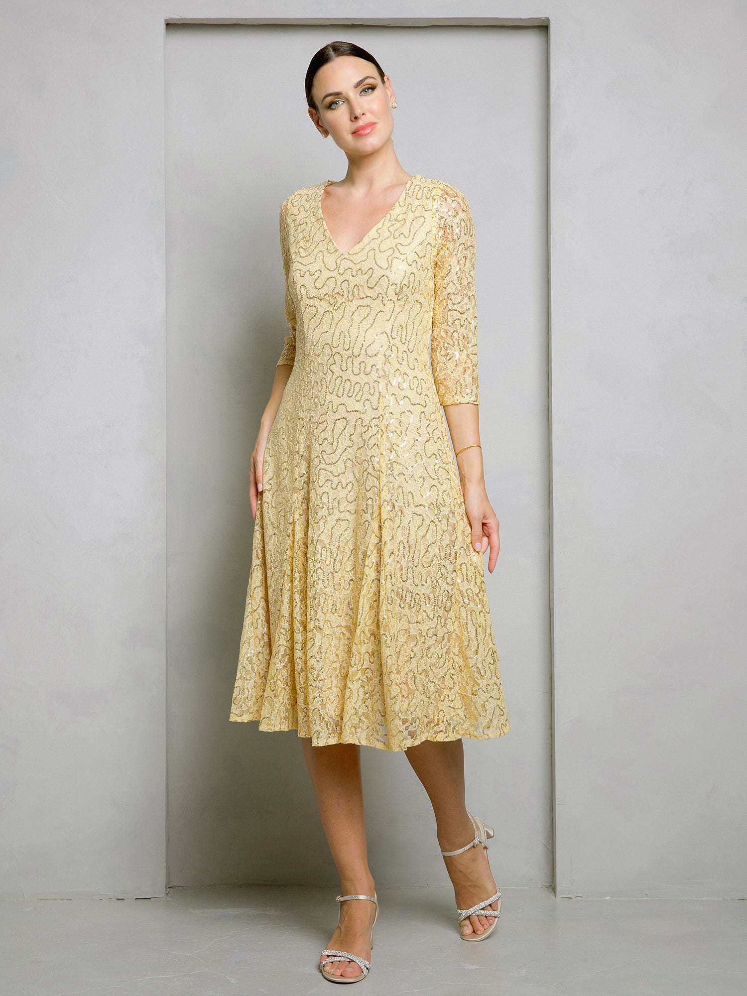 Eva Fashion 3497 Short Sequin Mother of the Bride Lace Dress