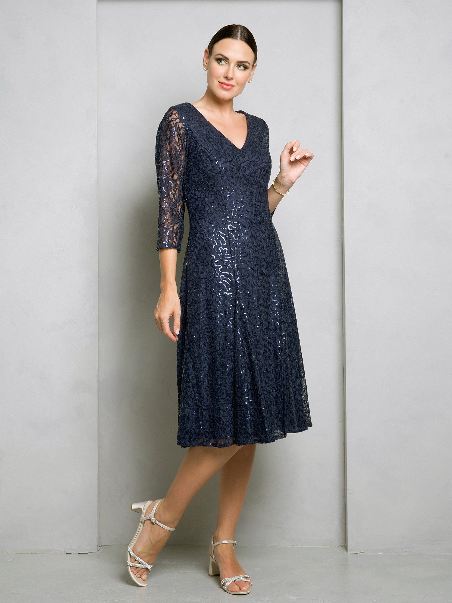 Eva Fashion 3497 Short Sequin Mother of the Bride Lace Dress