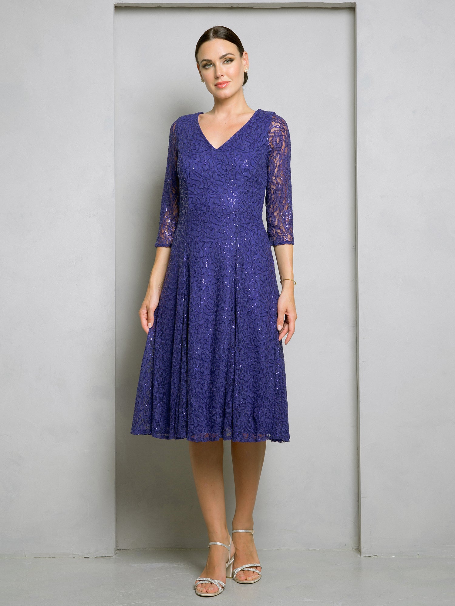 Eva Fashion 3497 Short Sequin Mother of the Bride Lace Dress