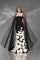 Formal Dresses Long 3D Floral Applique Detachable Cape Formal Dress Black Ivory